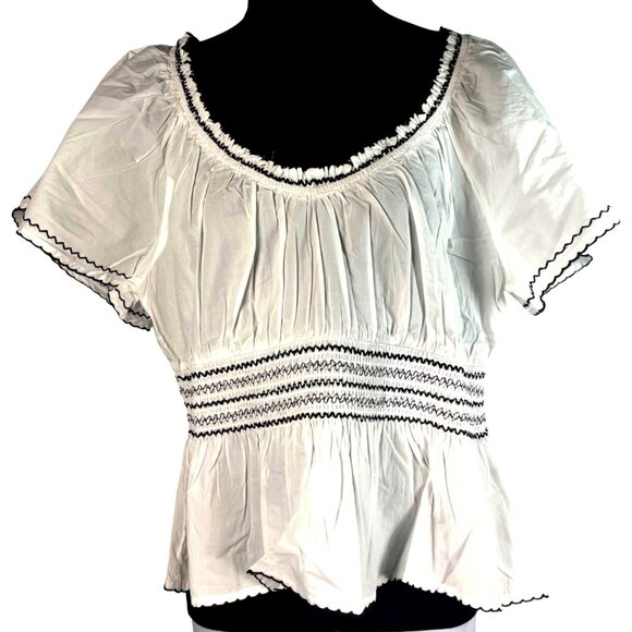 Kensie Tops - Kensie Womens White Peplum Top W Smocked Waist & Ruffled Neckline XL 16 NWT